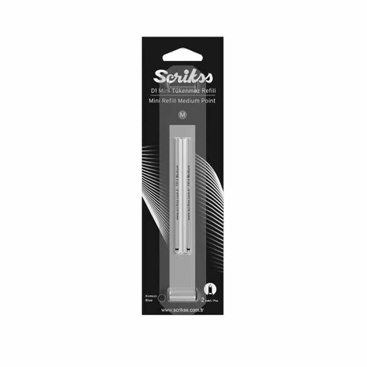 Scrikss D1 Tükenmez Medium Kisa Refil Siyah 2Li Blister