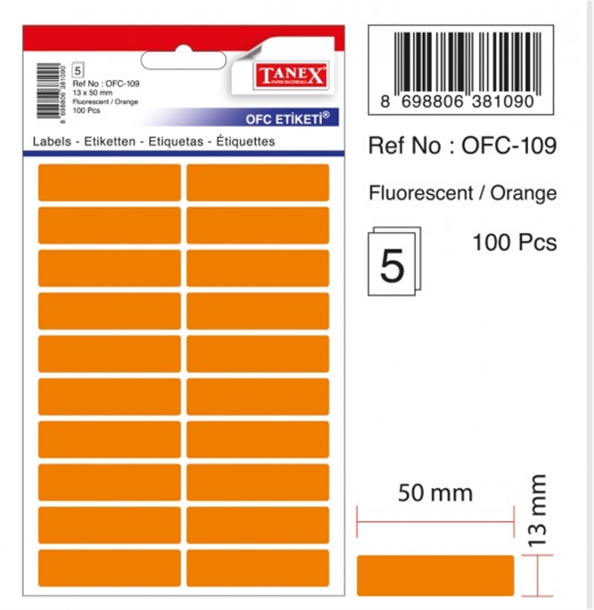 Tanex Ofc-109 Flo Turuncu Ofis Etiketi 5Li Paket