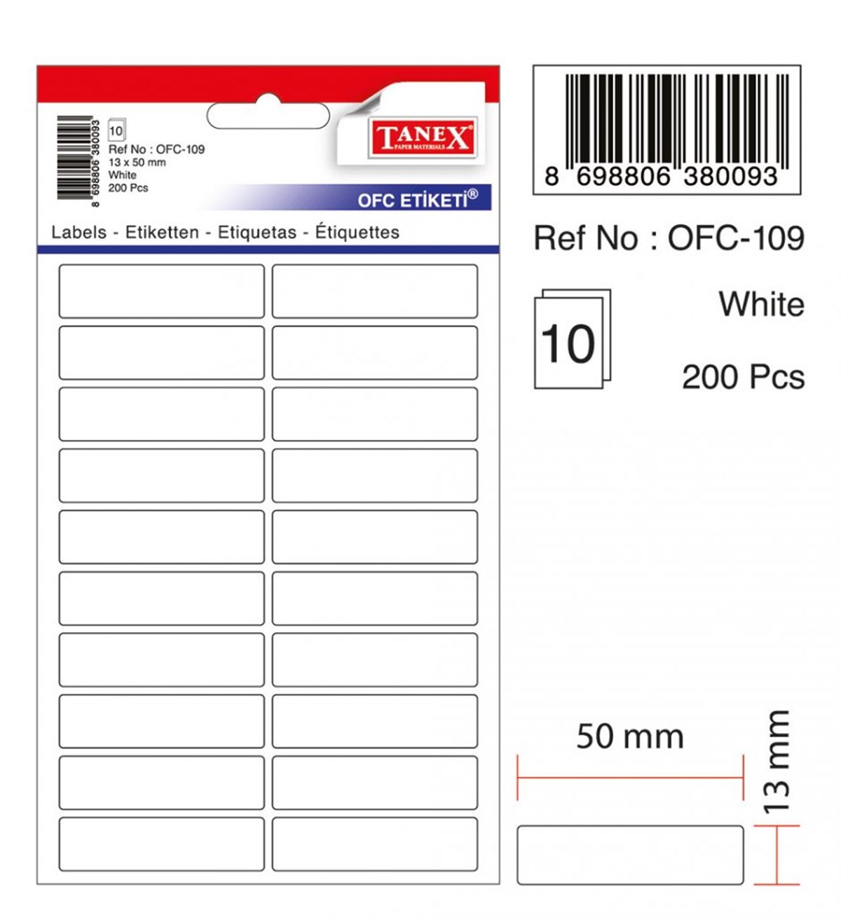 Tanex Ofc-113 Beyaz Ofis Etiketi 10 Sayfa