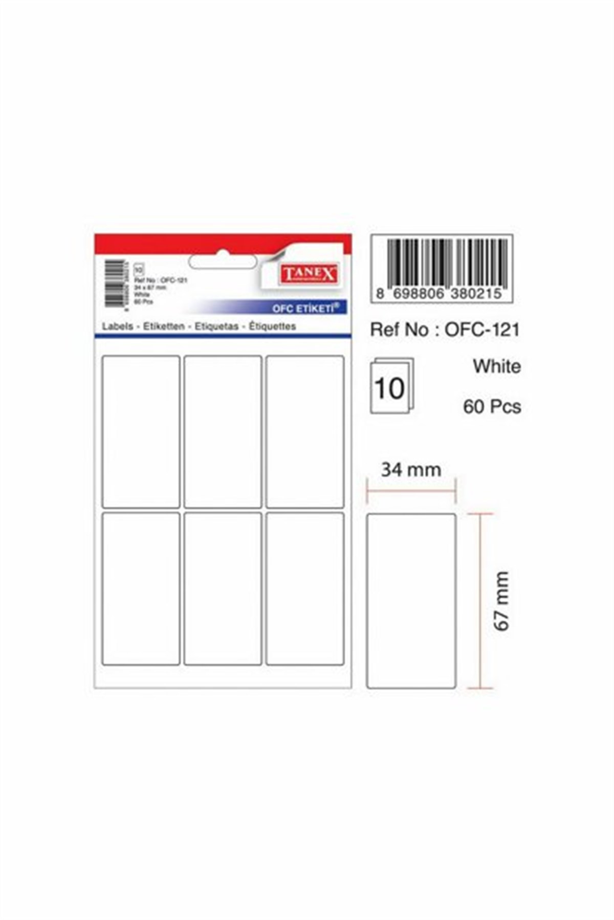 Tanex Ofc-119 Beyaz Ofis Etiketi 10 Lu Paket