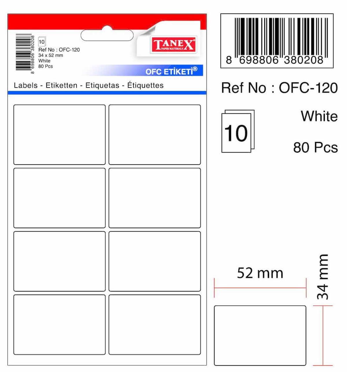 Tanex Ofc-120 Beyaz Ofis Etiketi 5Li Paket