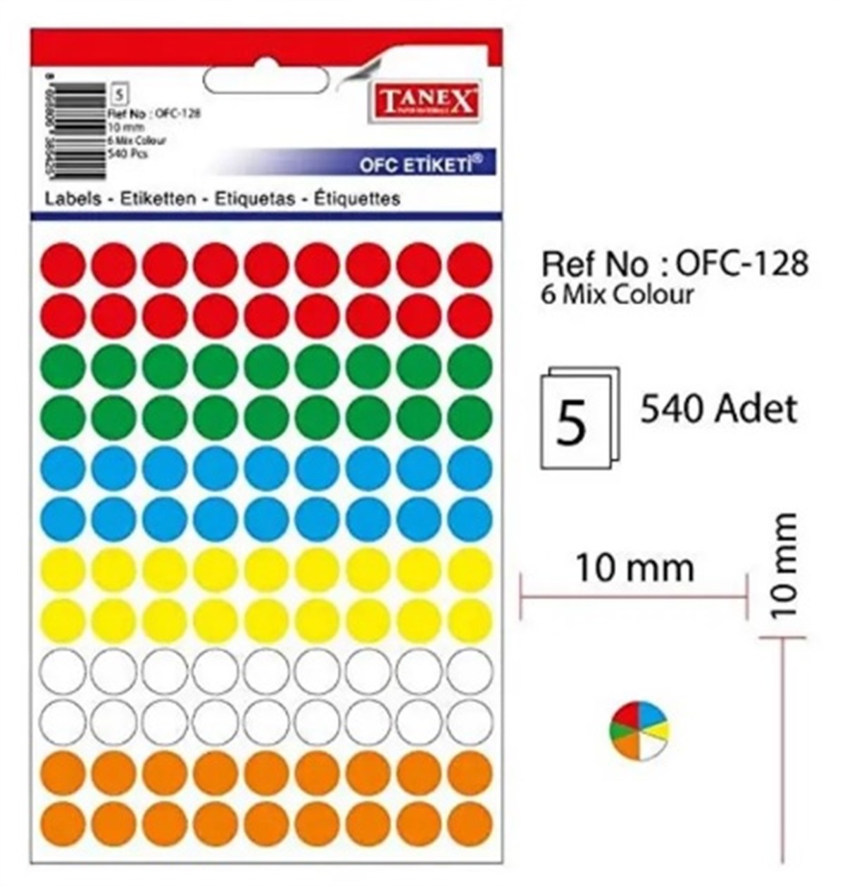 Tanex Ofc-128 Mix Color Ofis Etiketi 5Li Paket