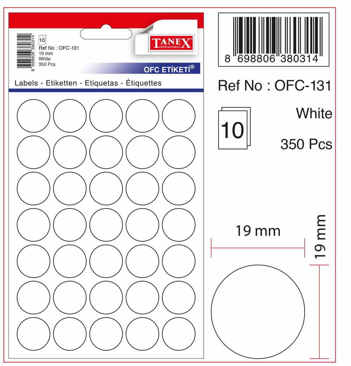 Tanex Ofc-131 Beyaz Ofis Etiketi 10 Lu Paket 