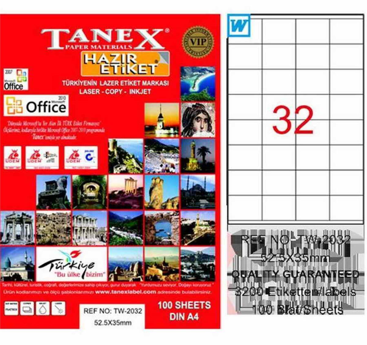 Tanex Tw-2032 Laser Etiket 52.5x35 Lazer Etiket
