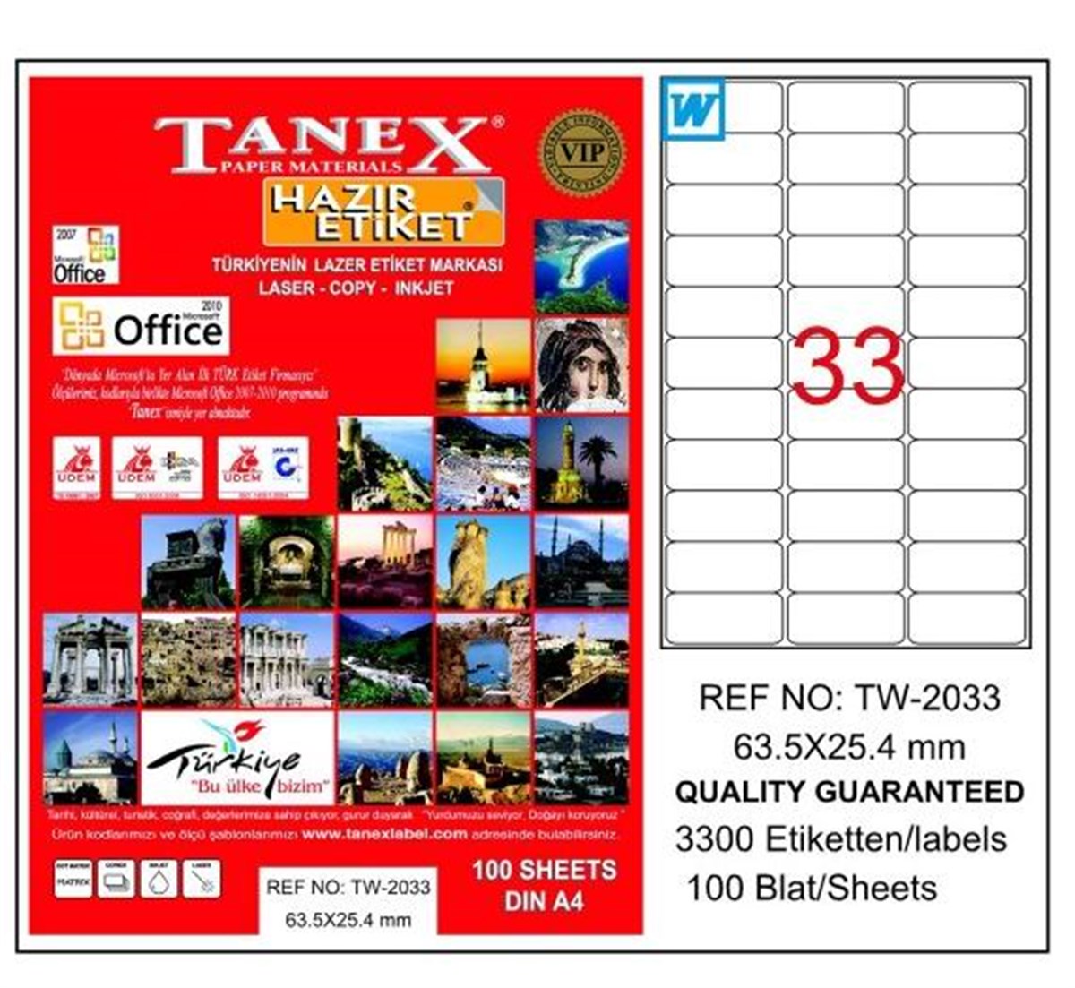 Tanex Tw-2033 63,5X25,4Mm Lazer Etiketi 