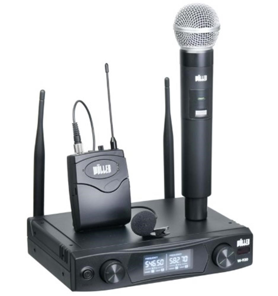 Wöller W-920EY UHF Çift Kanallı Led Ekran Kablosuz Yaka ve El Mikrofonu