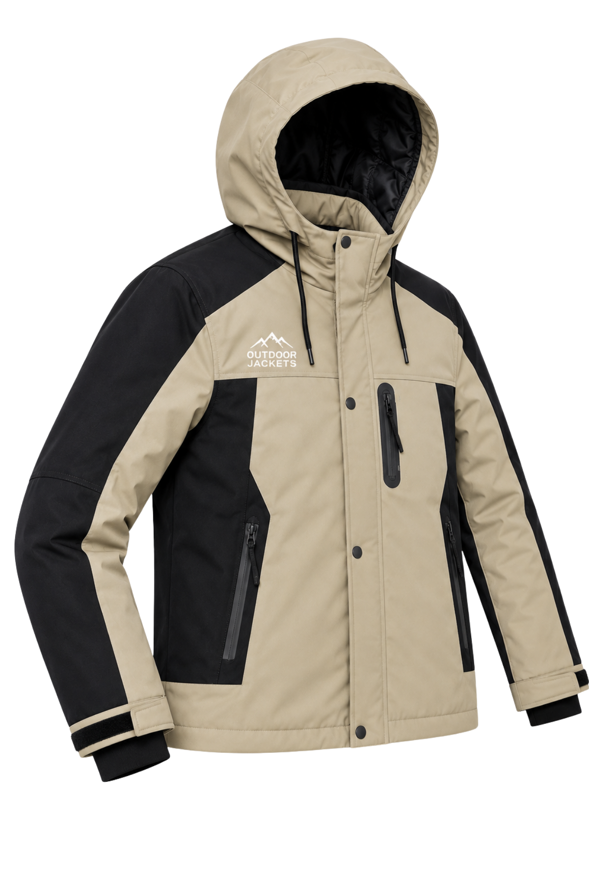 Erkek Krem Softshell Mont Kapüşonlu Kışlık Suya Dayanıklı Fermuarlı Cepli Outdoor Mont