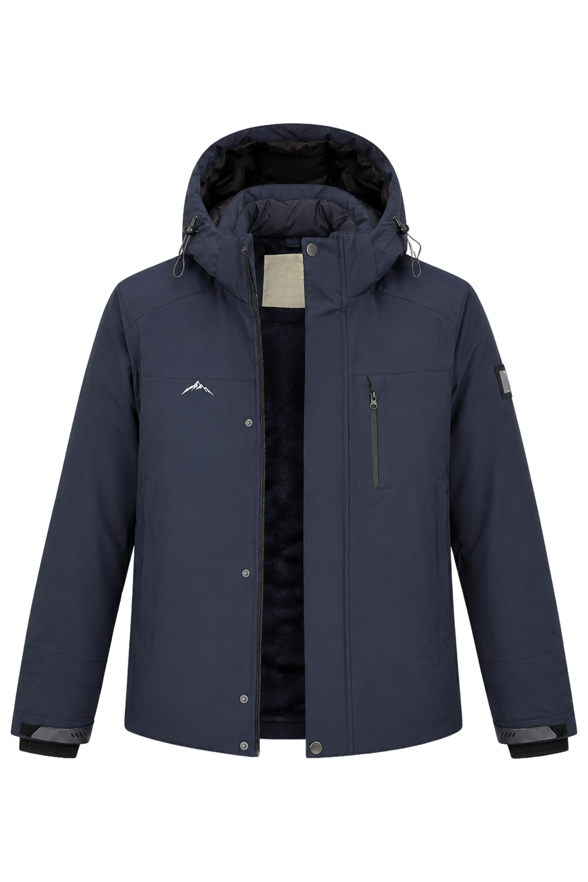 Erkek Lacivert Kapüşonlu Kışlık Softshell Suya Dayanıklı Fermuarlı Cepli Outdoor Mont
