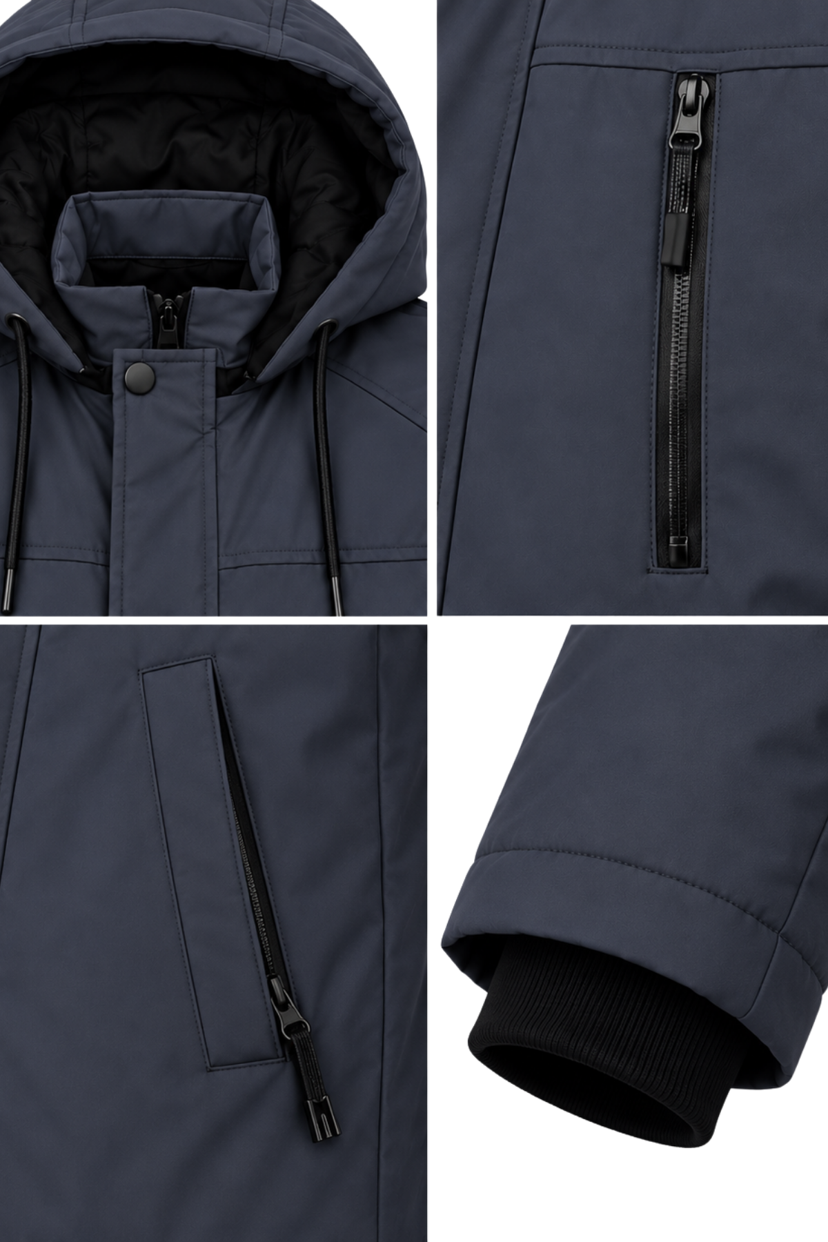 Erkek Lacivert Softshell Mont Kapüşonlu Kışlık Suya Dayanıklı Fermuarlı Cepli Outdoor Mont