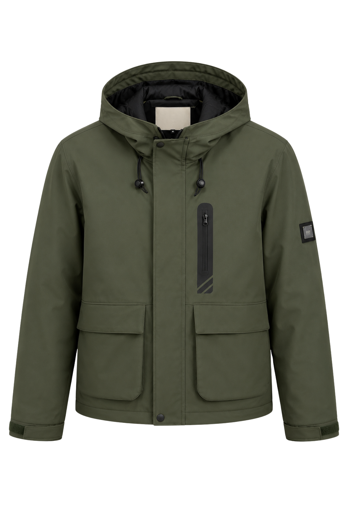 Erkek Yeşil Kışlık Mont Kapüşonlu Suya Dayanıklı Fermuarlı Çok Cepli Outdoor Mont&Kaban