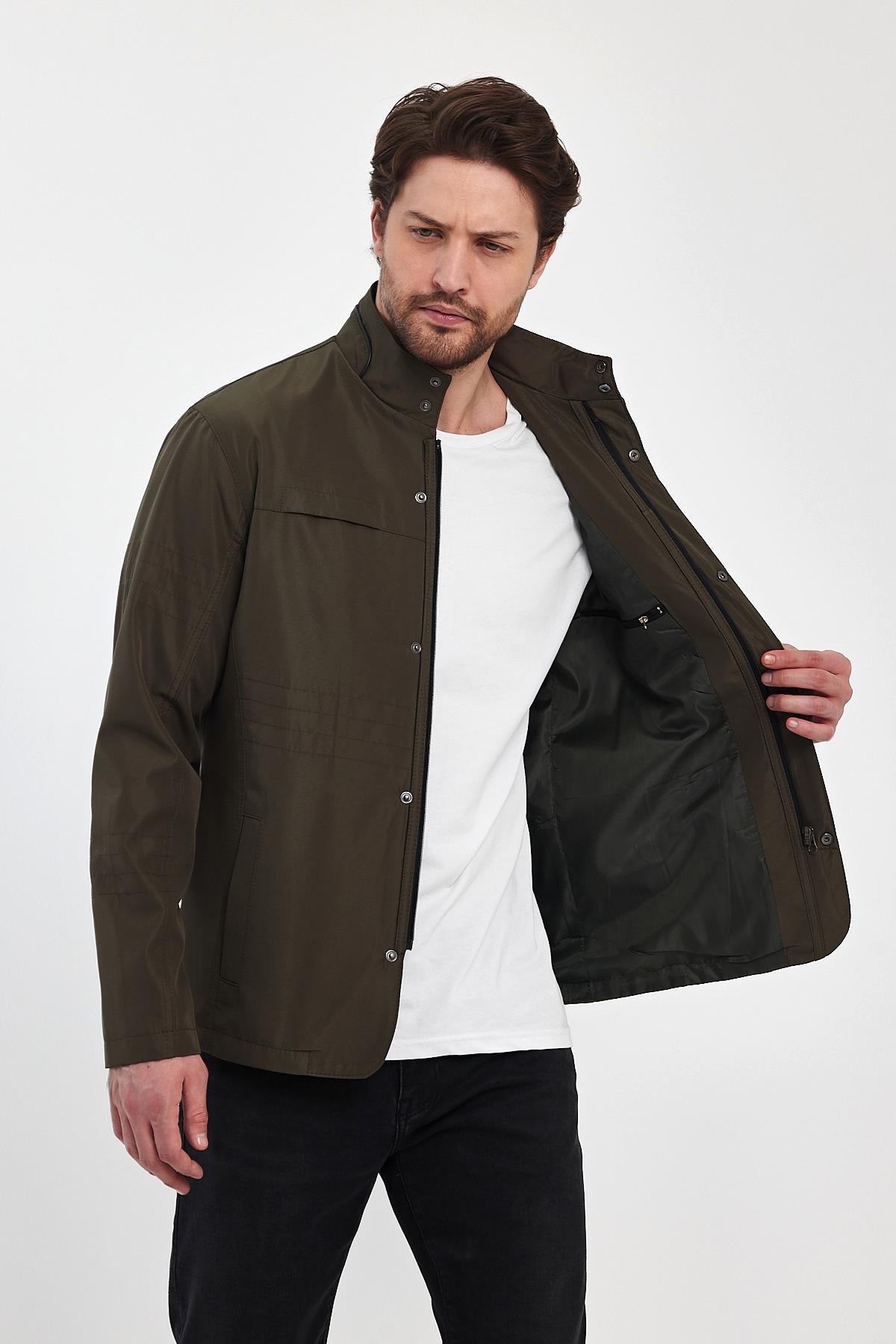 Erkek Yeşil Regular Uzun Mevsimlik Pamuk Polyester Karışımlı Safari Mont&Ceket