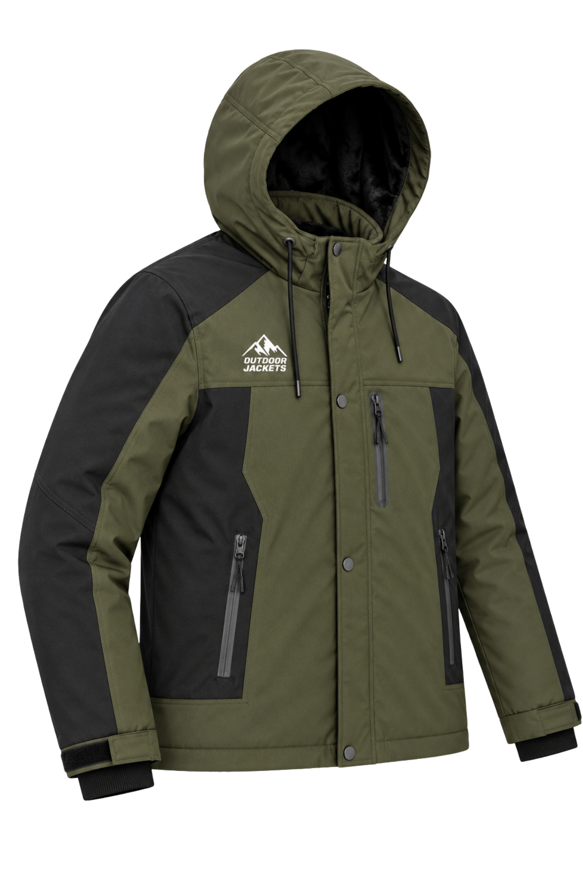 Erkek Yeşil Softshell Mont Kapüşonlu Kışlık Suya Dayanıklı Fermuarlı Cepli Outdoor Mont