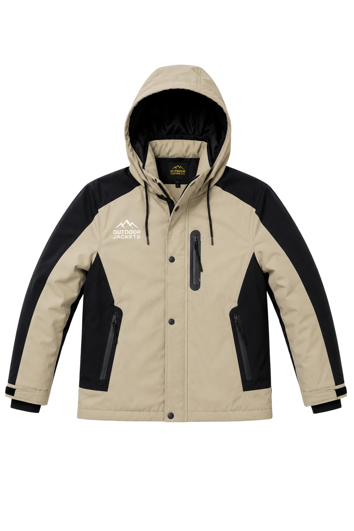 Erkek Krem Softshell Mont Kapüşonlu Kışlık Suya Dayanıklı Fermuarlı Cepli Outdoor Mont