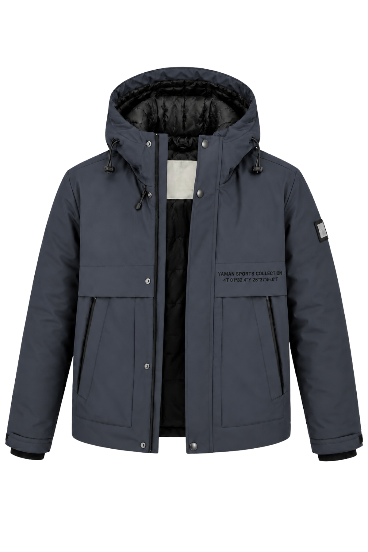 Erkek Lacivert Kapüşonlu Kışlık Mont Suya Dayanıklı Fermuarlı Çıtçıtlı Cepli Outdoor Mont