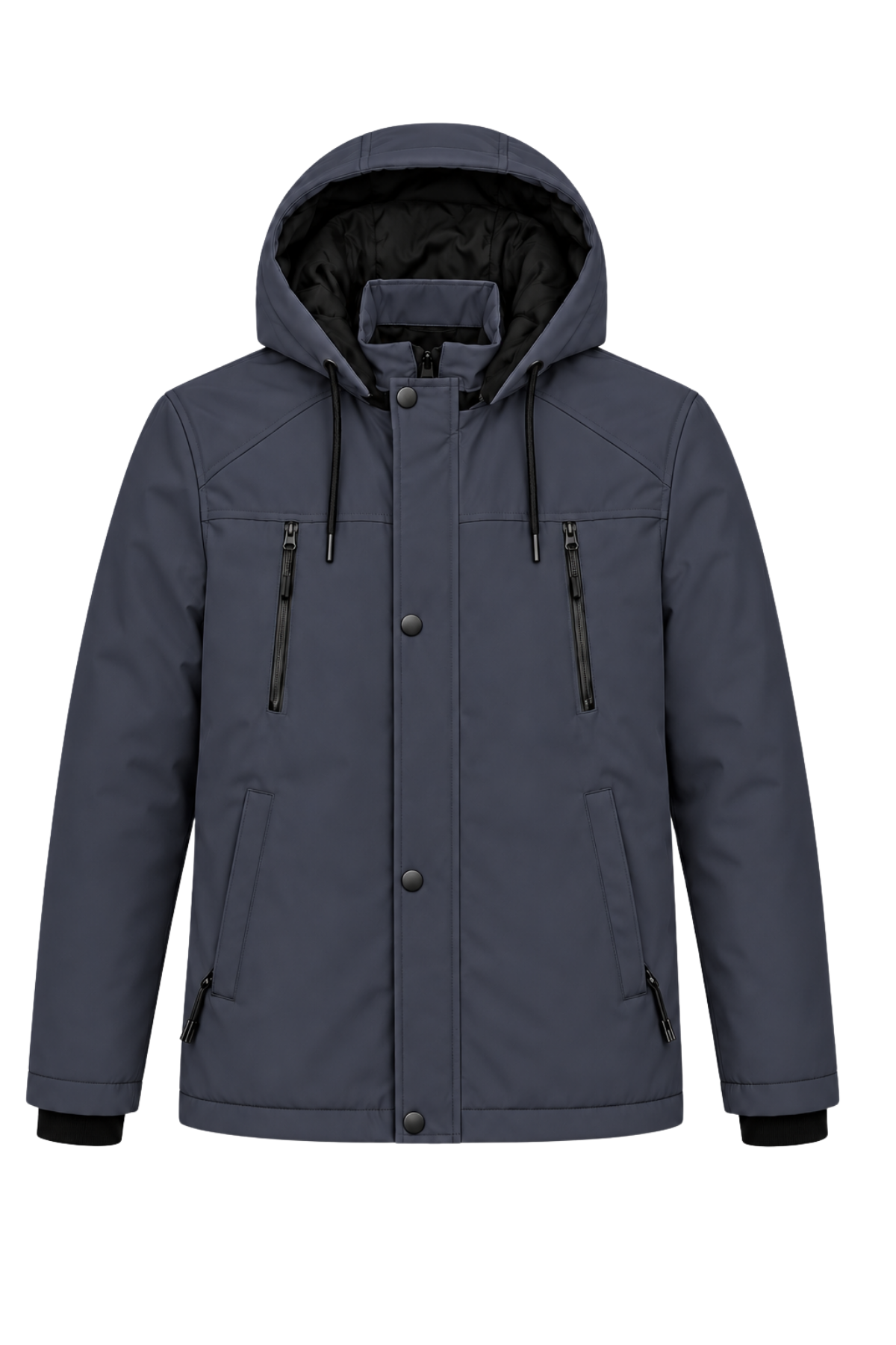 Erkek Lacivert Softshell Mont Kapüşonlu Kışlık Suya Dayanıklı Fermuarlı Cepli Outdoor Mont