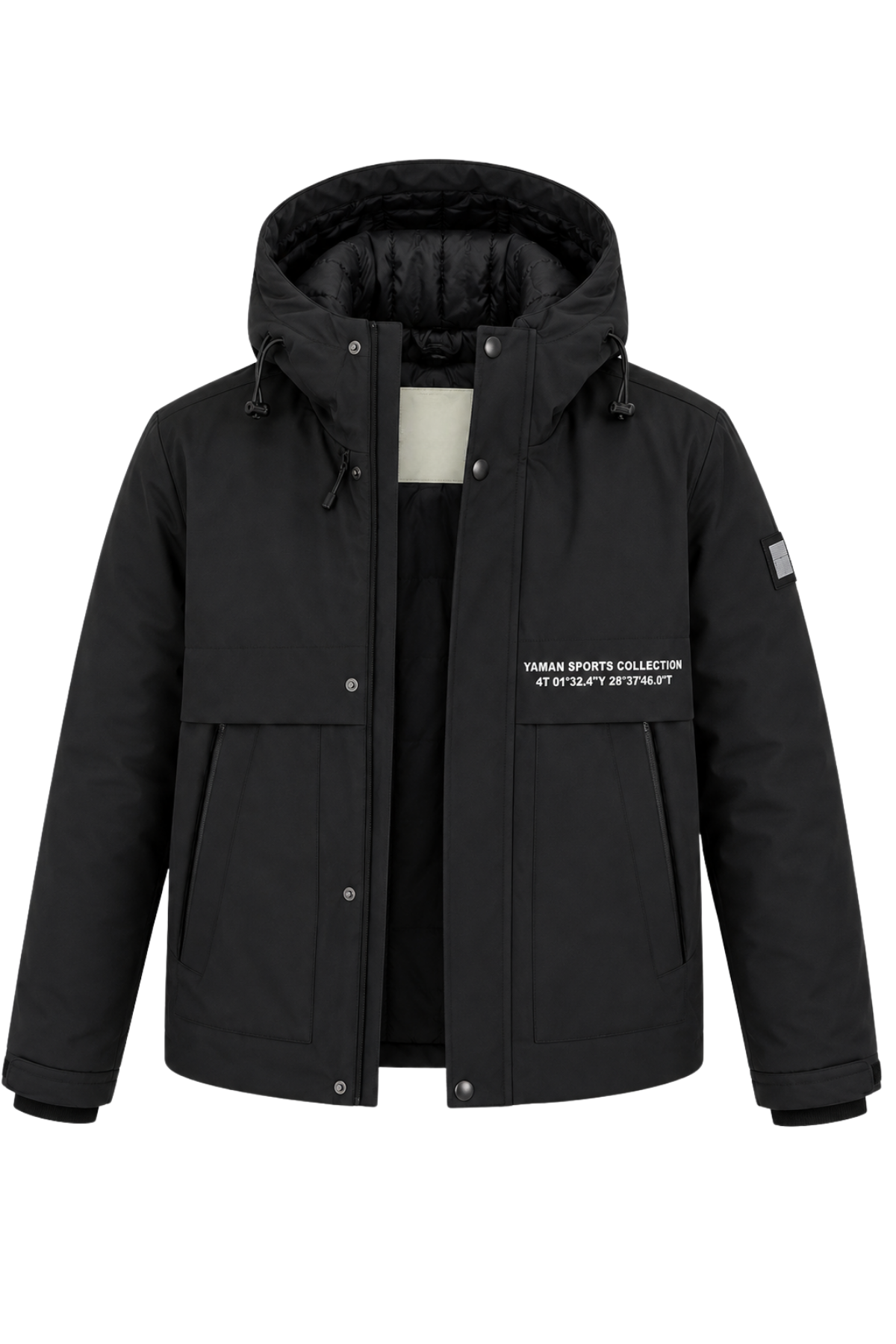 Erkek Siyah Kapüşonlu Kışlık Mont Suya Dayanıklı Fermuarlı Çıtçıtlı Cepli Outdoor Mont