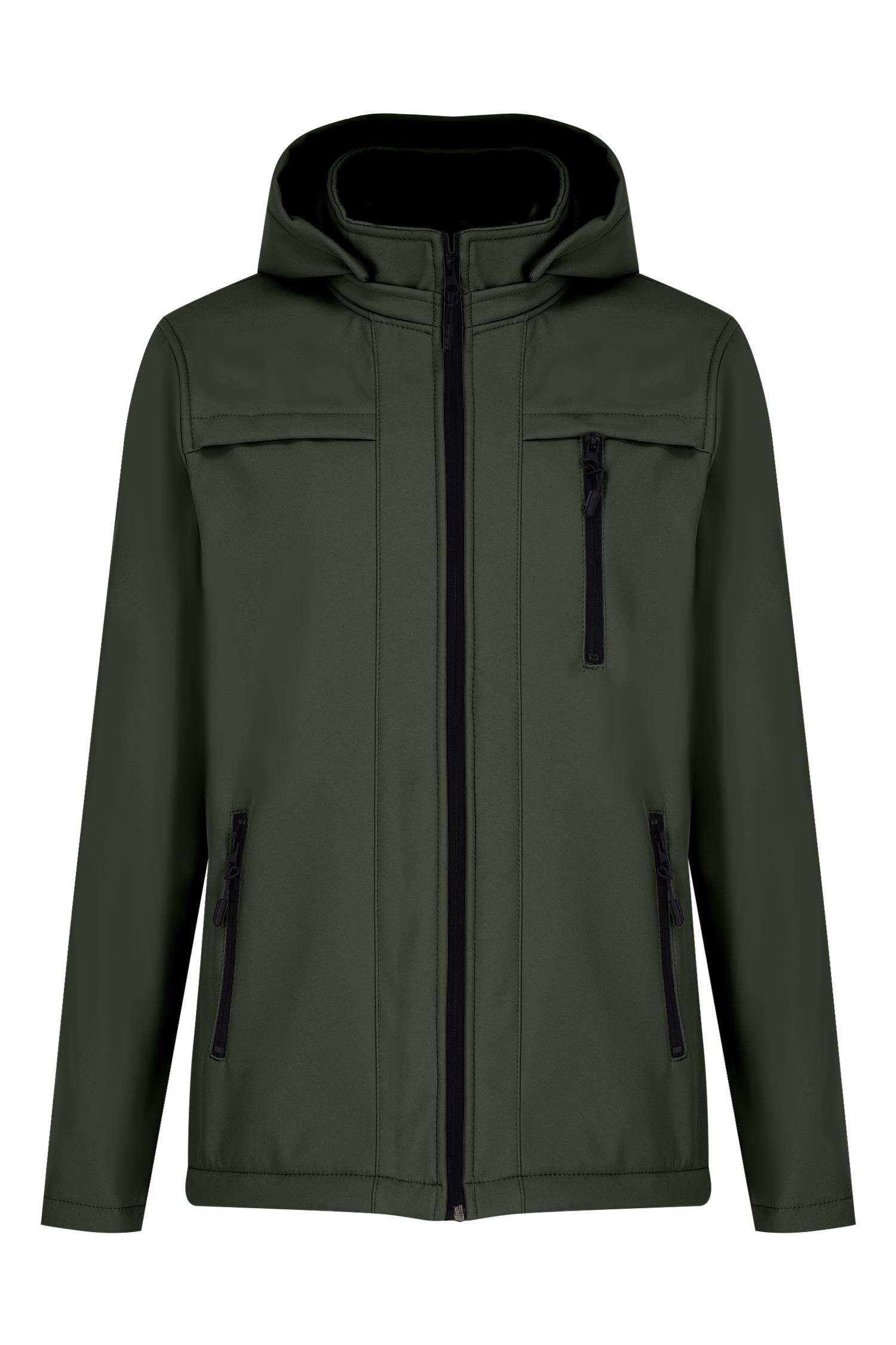 Yeşil Erkek %100 Su Geçirmez İçi Polarlı İç Çepli Çıkartılabilir Kapüşonlu Softshell Mont&Kaban 