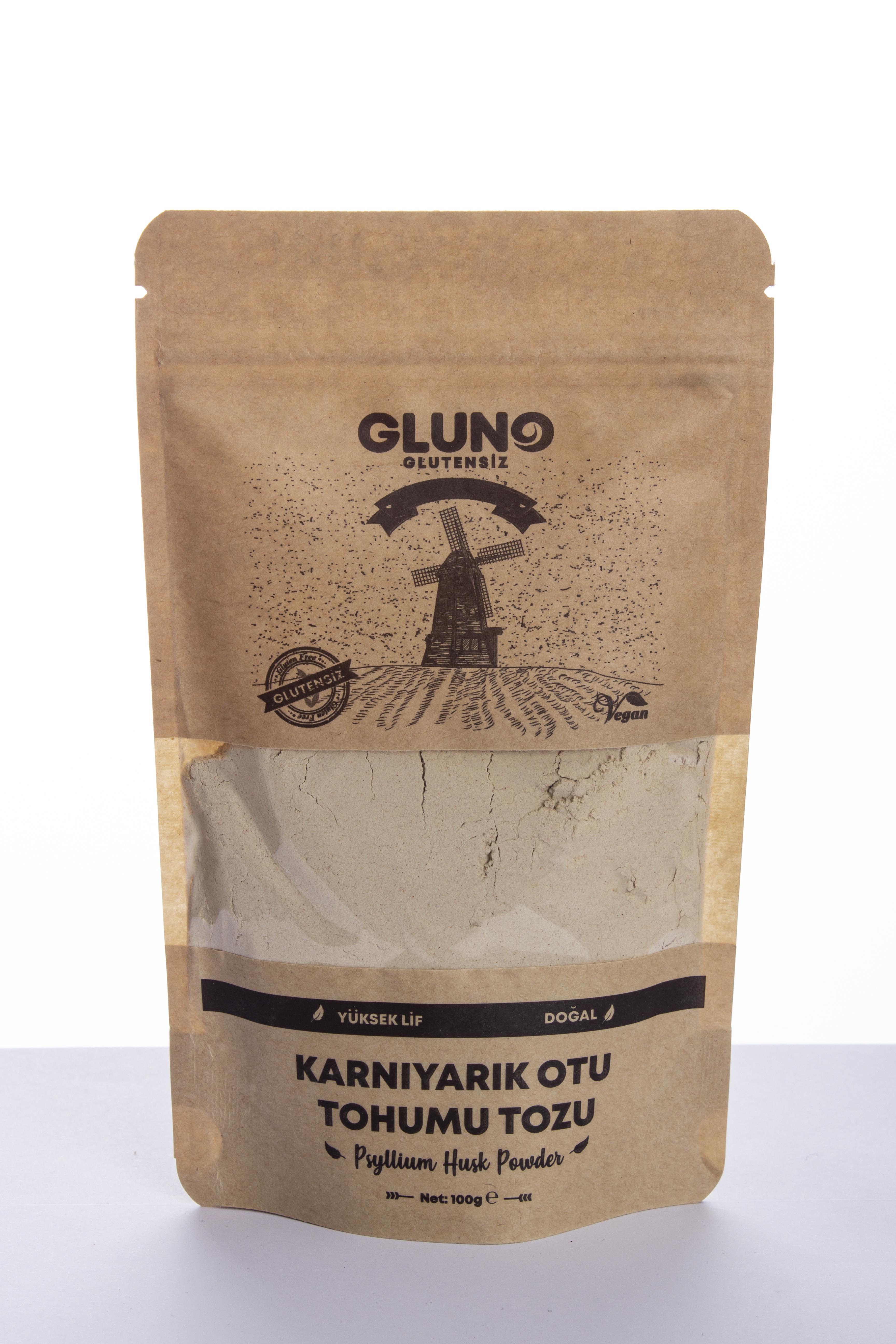 Gluno Glutensiz Karnıyarık Otu Tohumu Tozu - Psyllium  100g