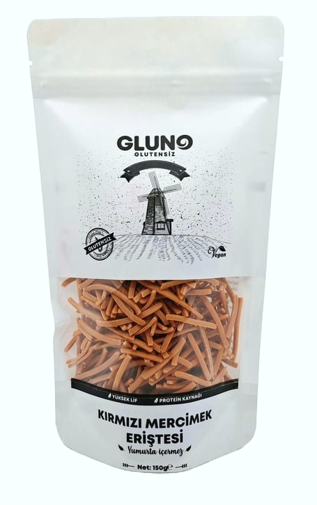 Gluno Glutensiz Kırmızı Mercimek Eriştesi  150g