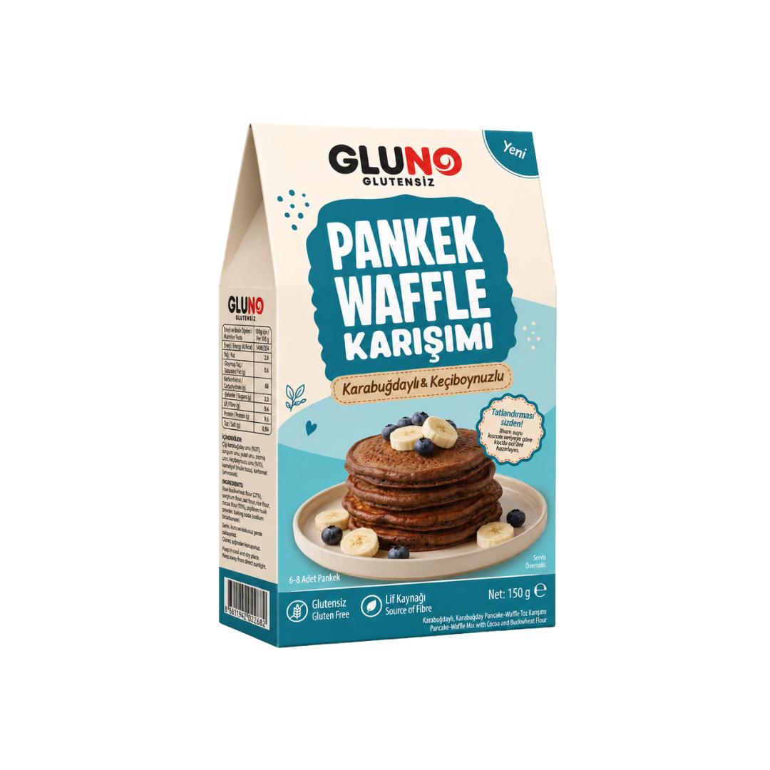 Gluno Glutensiz Karabuğdaylı Keçiboynuzlu Pankek-WaffleKarışımı 150g