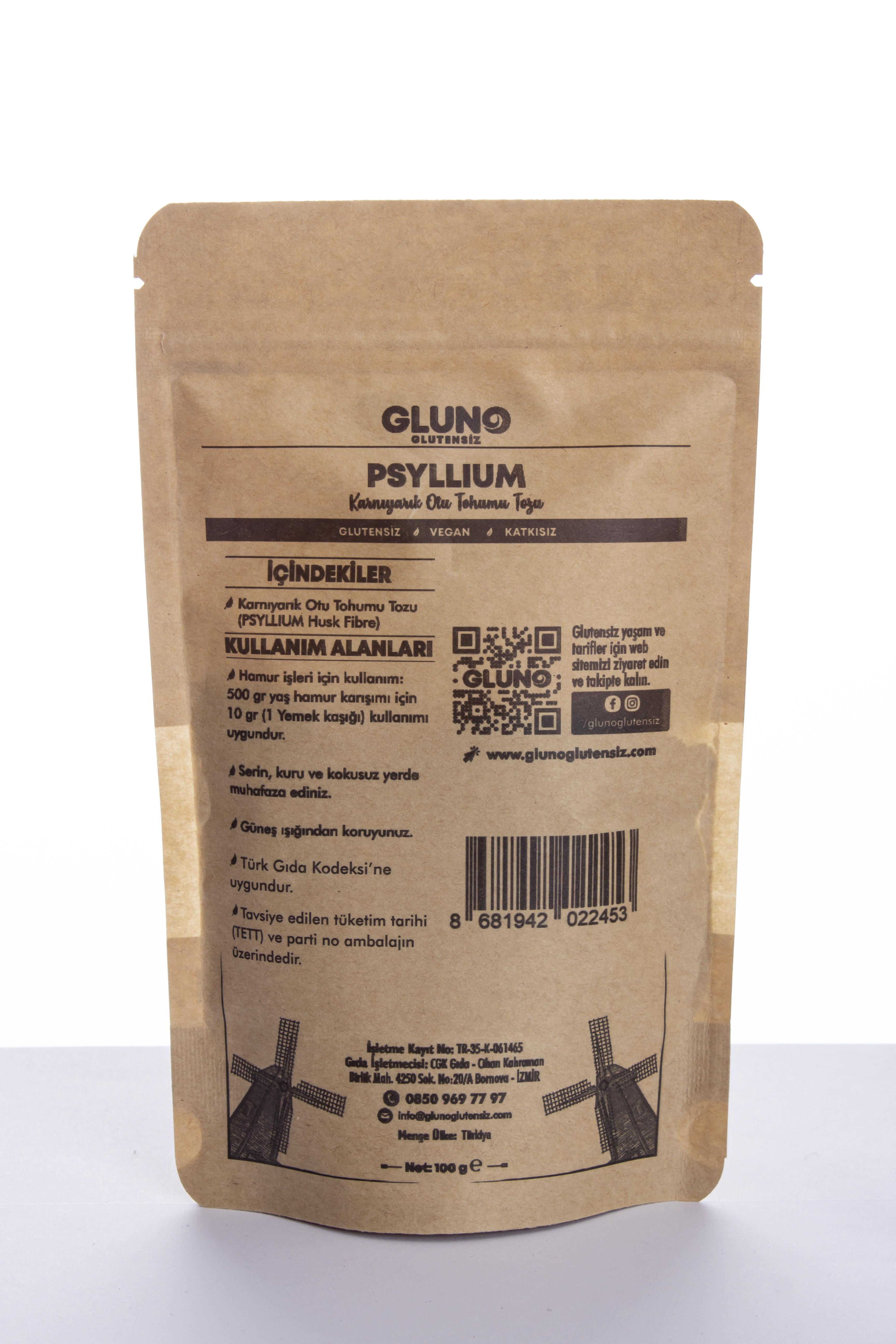 Gluno Glutensiz Karnıyarık Otu Tohumu Tozu - Psyllium  100g