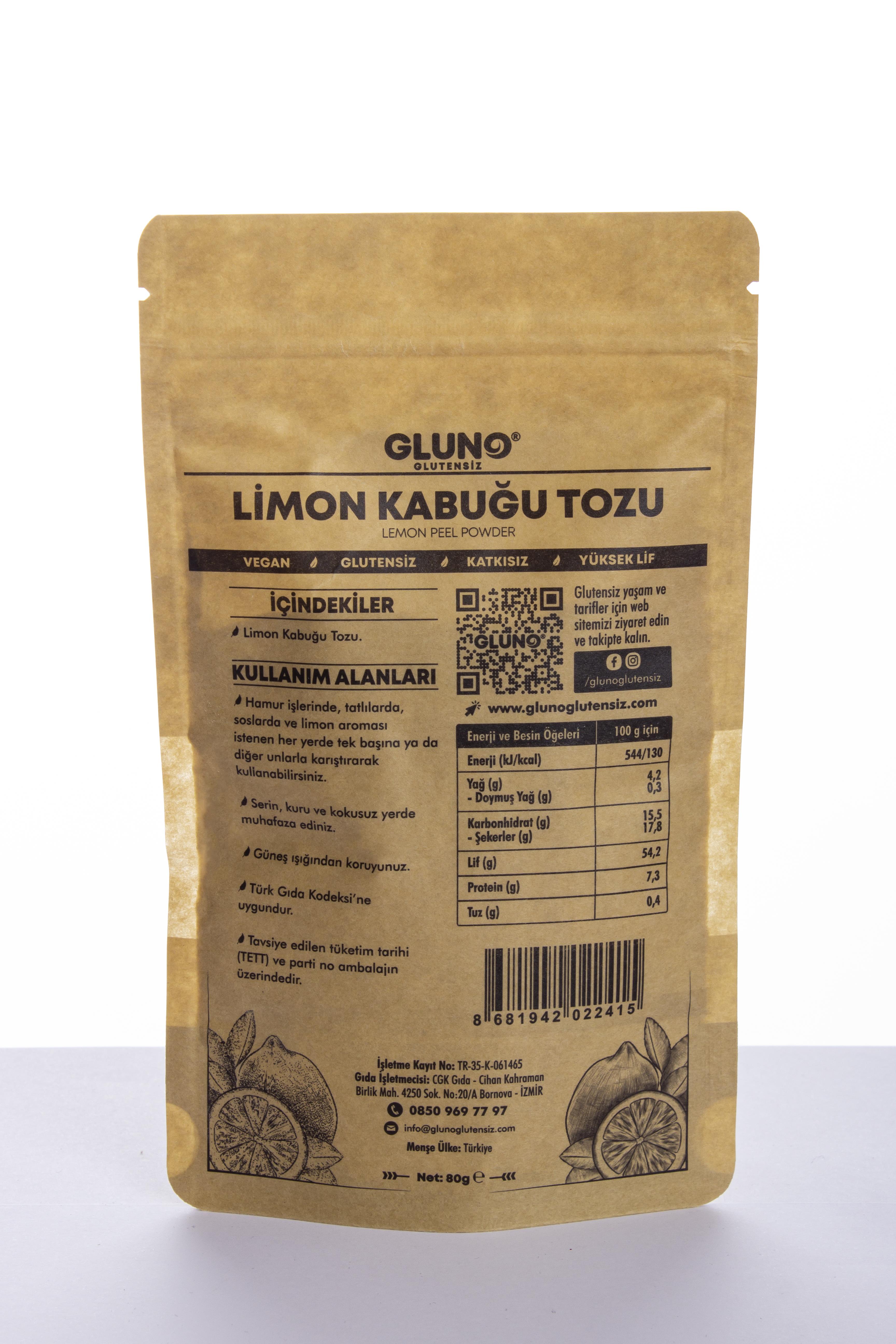 Gluno Glutensiz Limon Kabuğu Tozu 80g