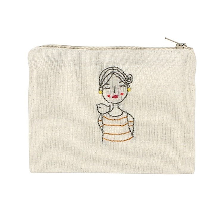 Kuşlu Kadın Nakışlı Küçük Cüzdan