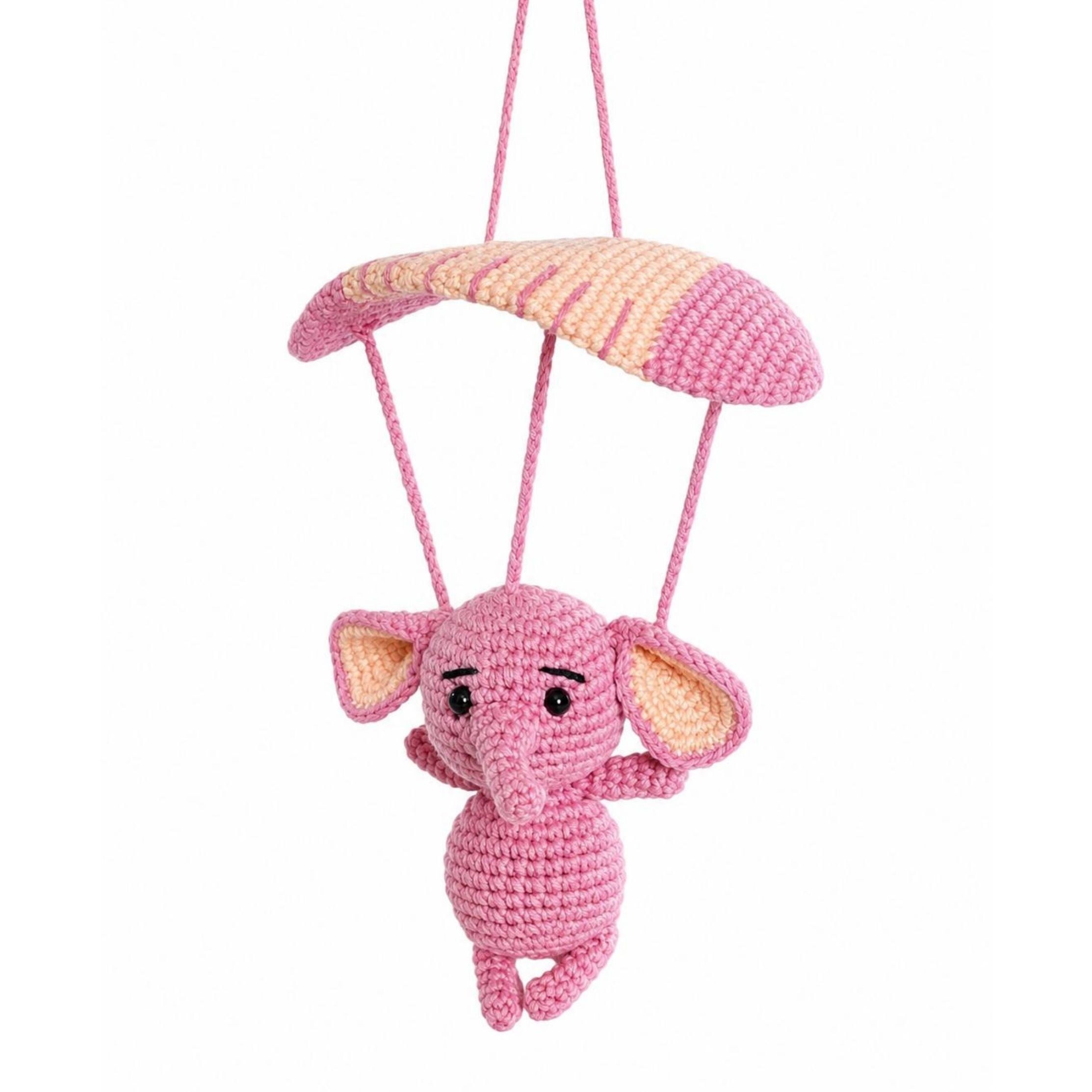 Amigurumi Paraşütlü Pembe Fil Araba Süsü