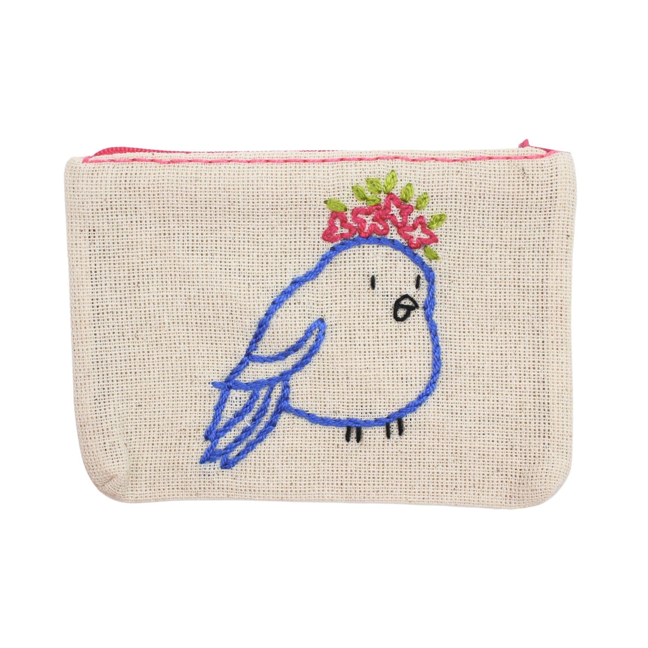 Çiçekli Kuş Nakışlı Cüzdan