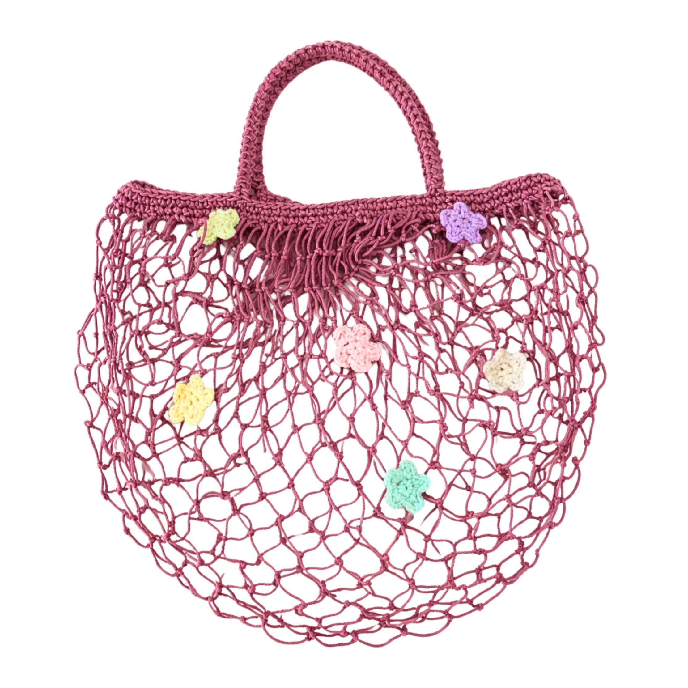 Çiçekli Sarı File Çanta