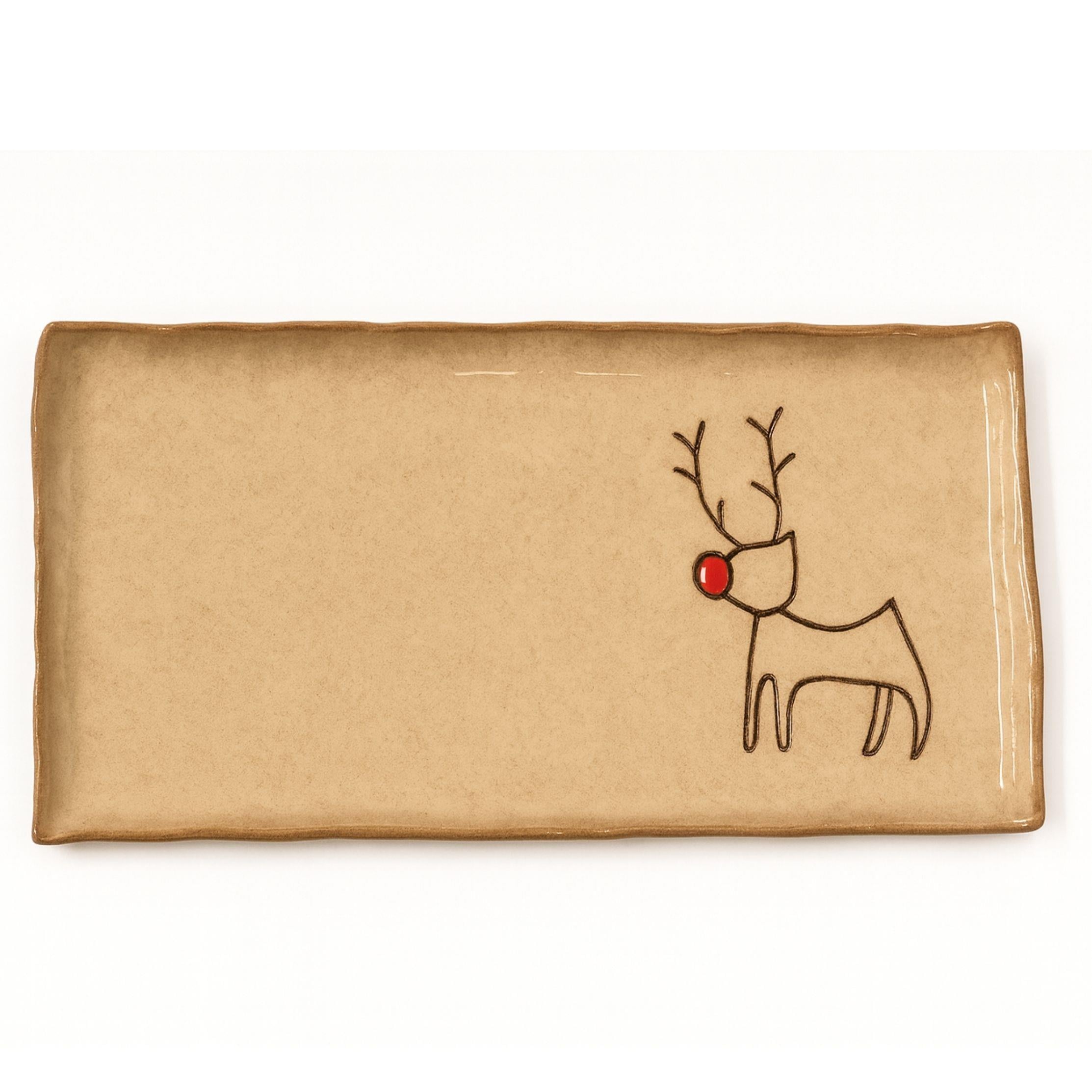 Geyikli Dikdörtgen Seramik Sunum Tabağı