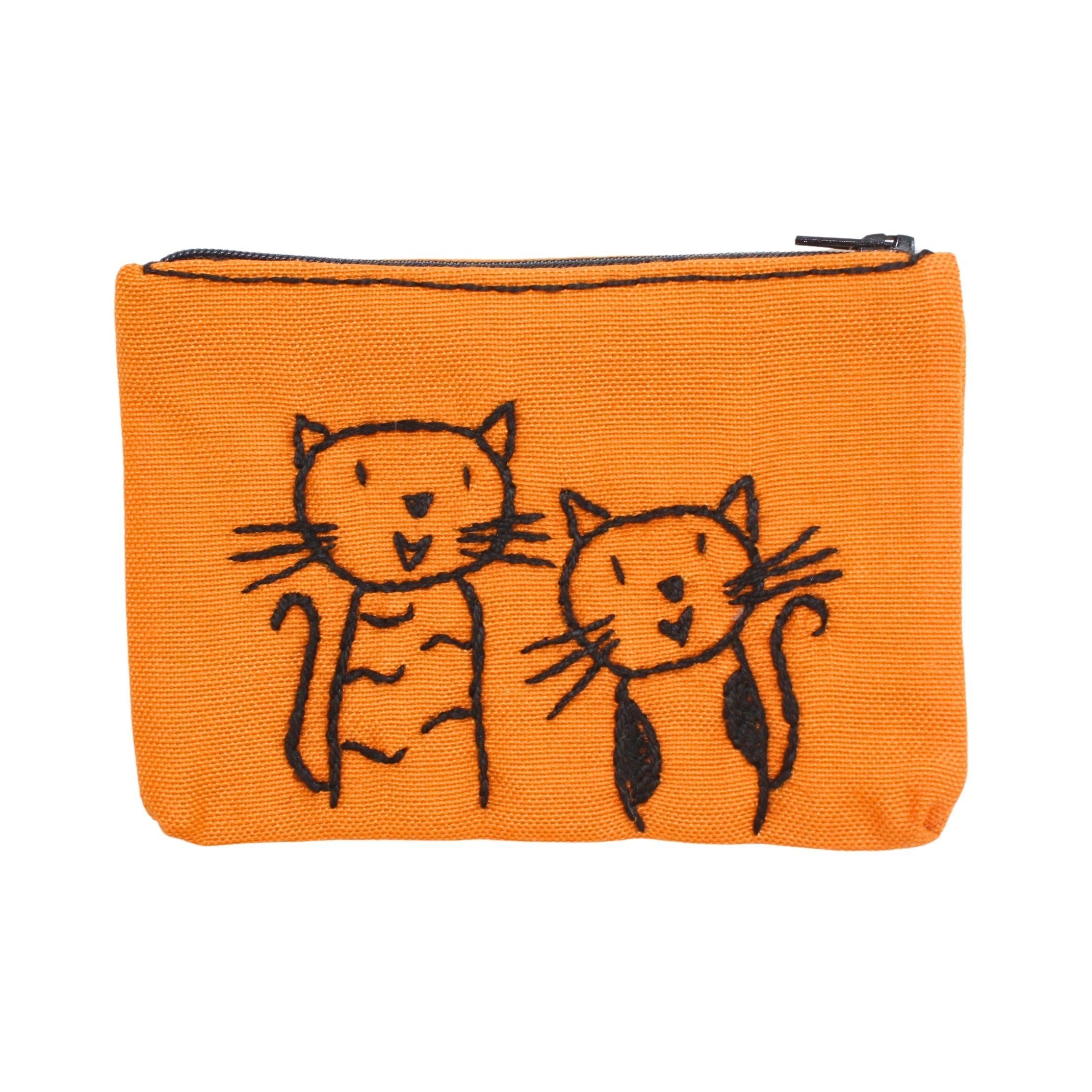 İki Kedi Nakışlı Turuncu Cüzdan