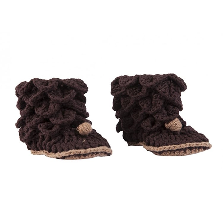 Kahverengi Örgü Çizme Bebek Patiği