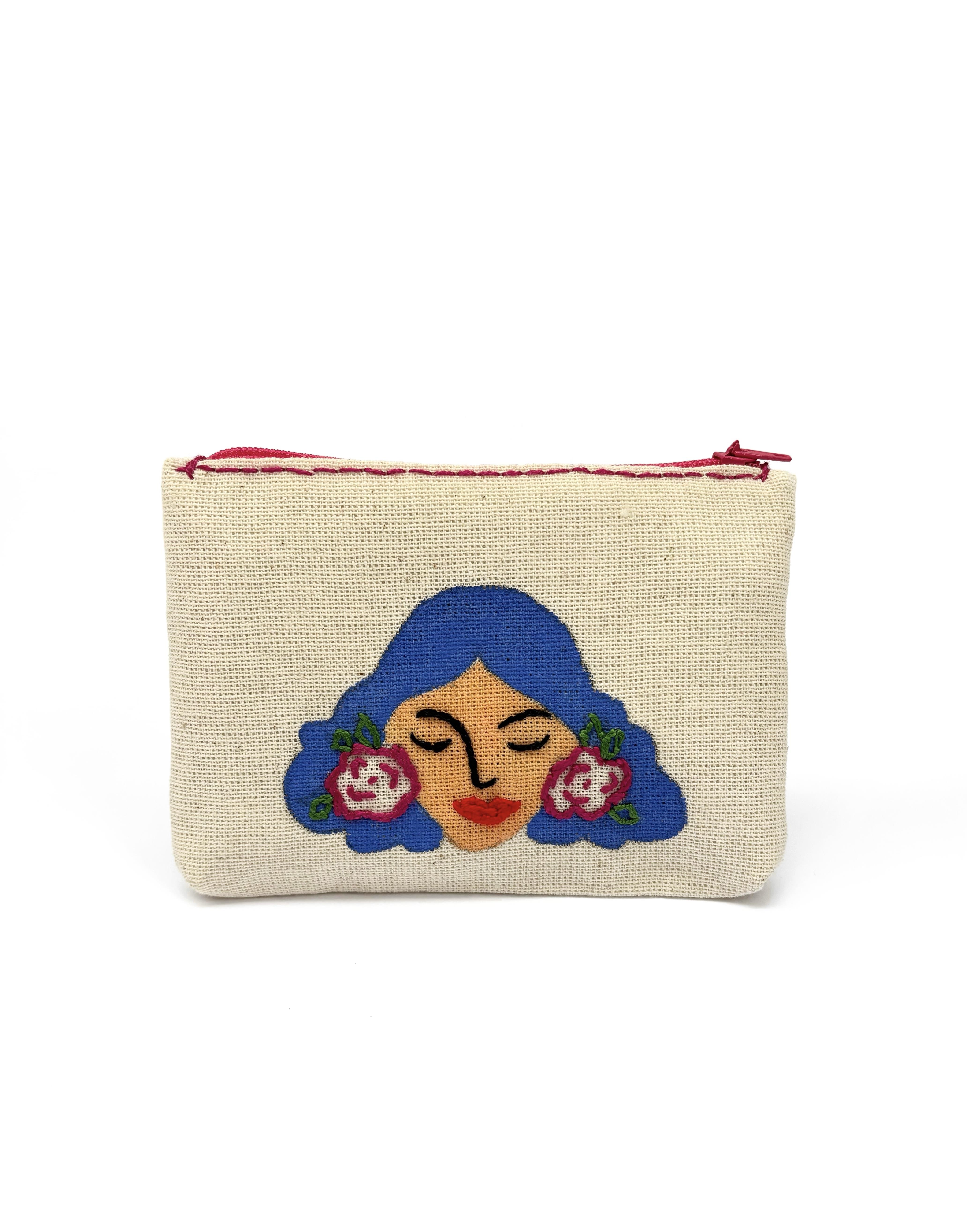 Saçları Çiçekli Mavi Saçlı Cüzdan