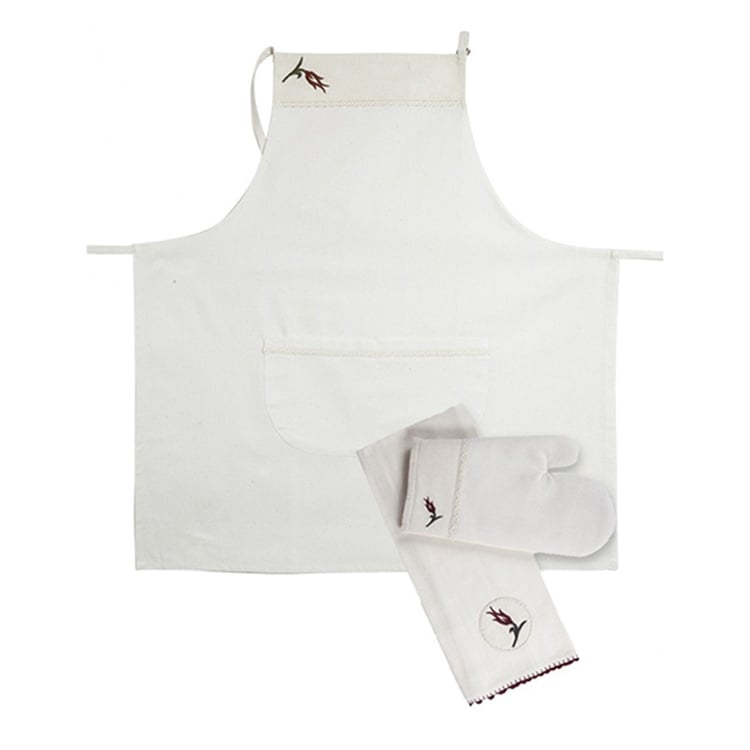 Lale Nakışlı Mutfak Önlüğü Seti