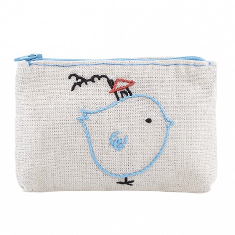 Mavi Kuş Nakışlı Küçük Cüzdan