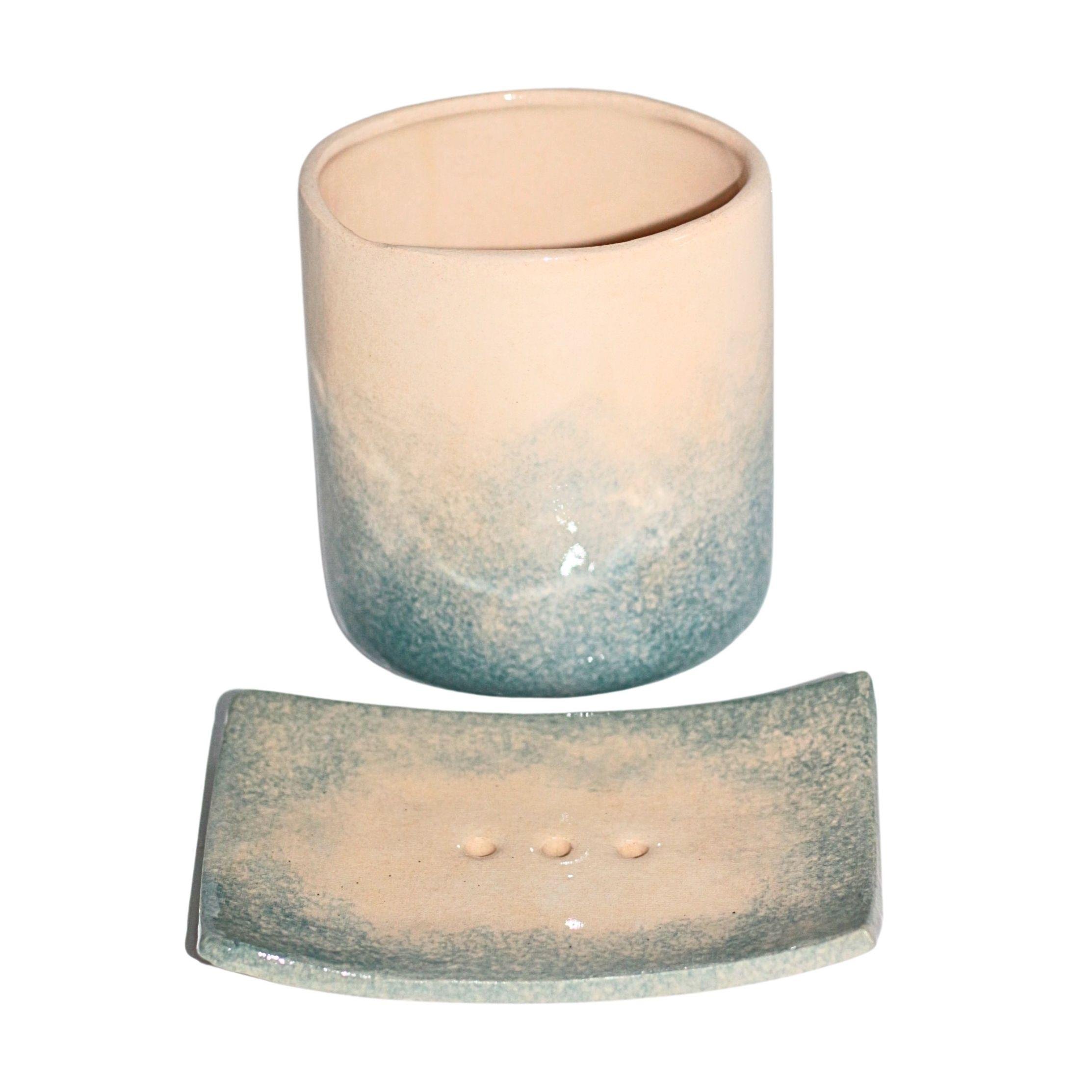 Mavi Seramik Diş Fırçalık ve Sabunluk Seti