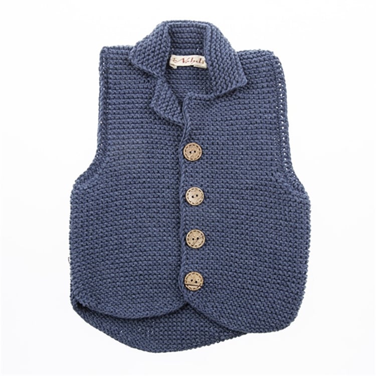 Mavi Yakalı Örgü Bebek Yeleği