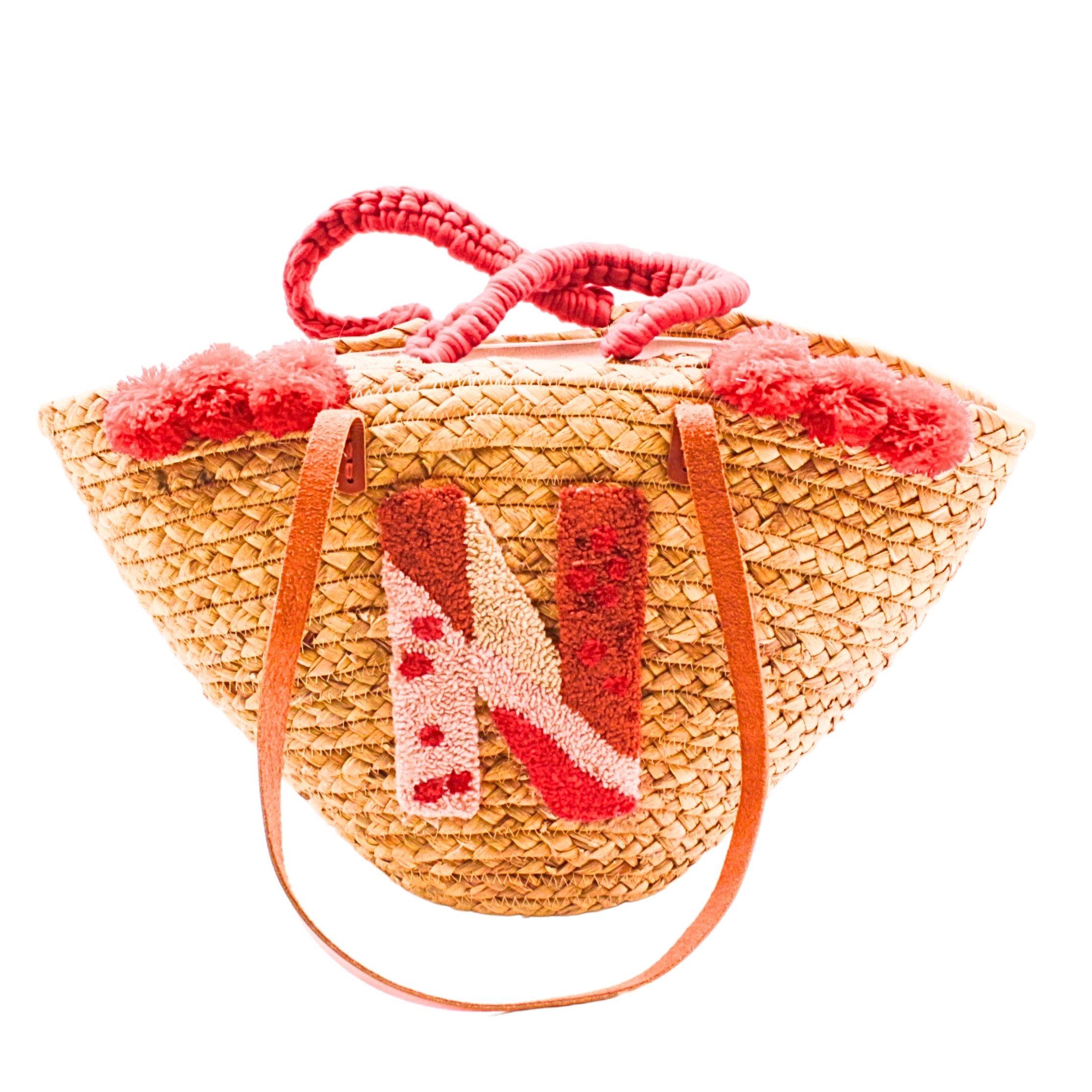 N Harif Desenli Hasır Çanta 