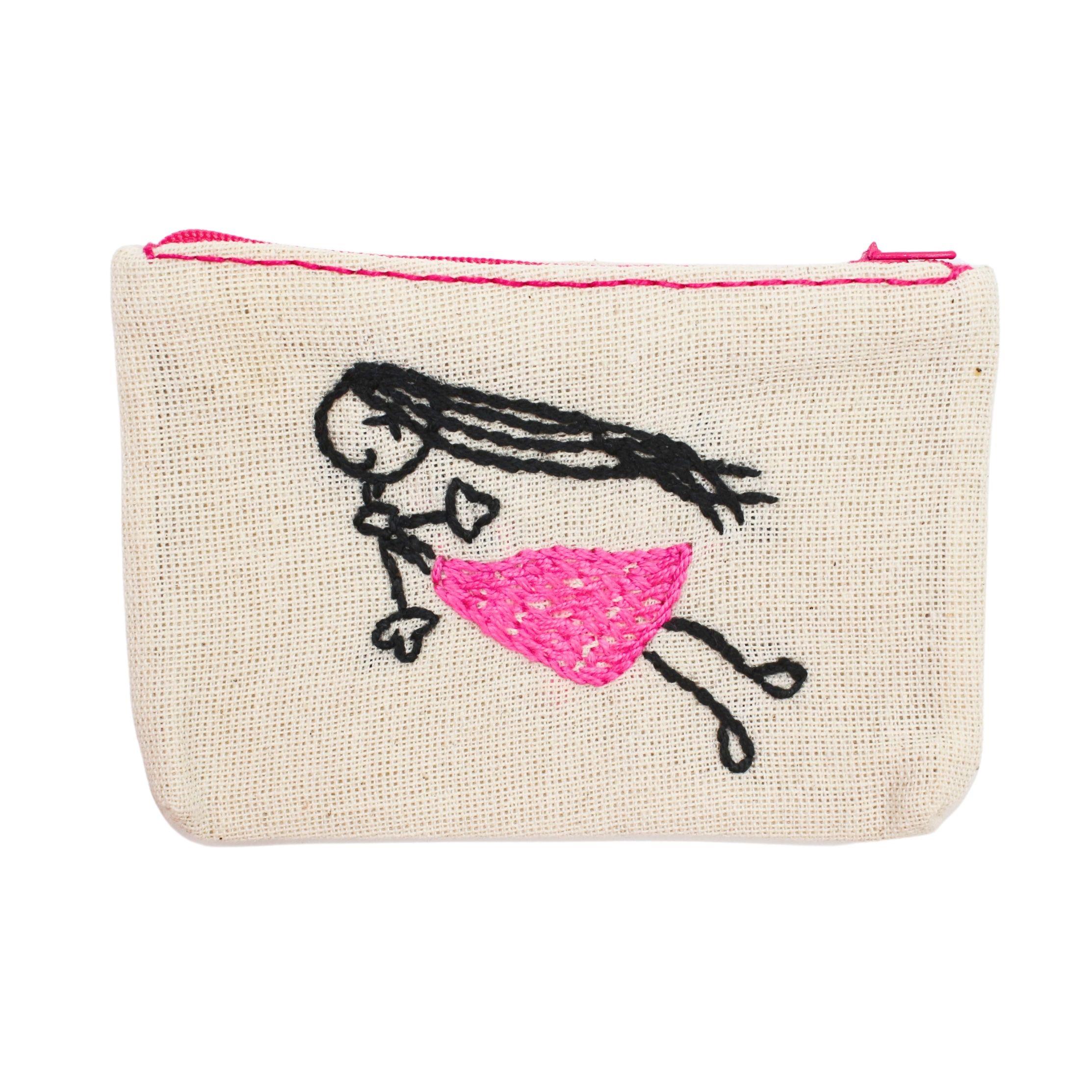 Pembe Elbiseli Kadın Nakışlı Cüzdan