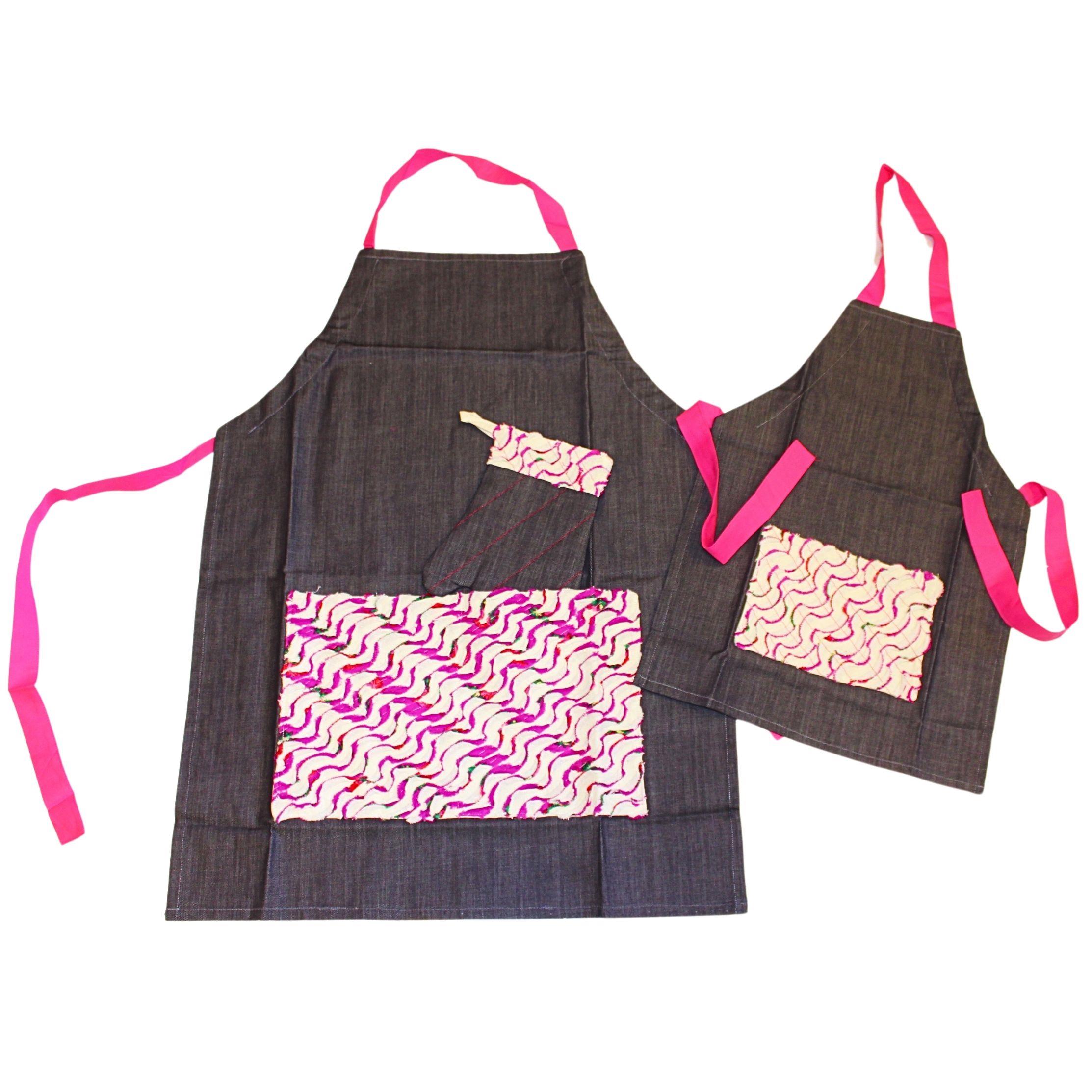 Pembe Salaş Anne Çocuk Önlük Seti