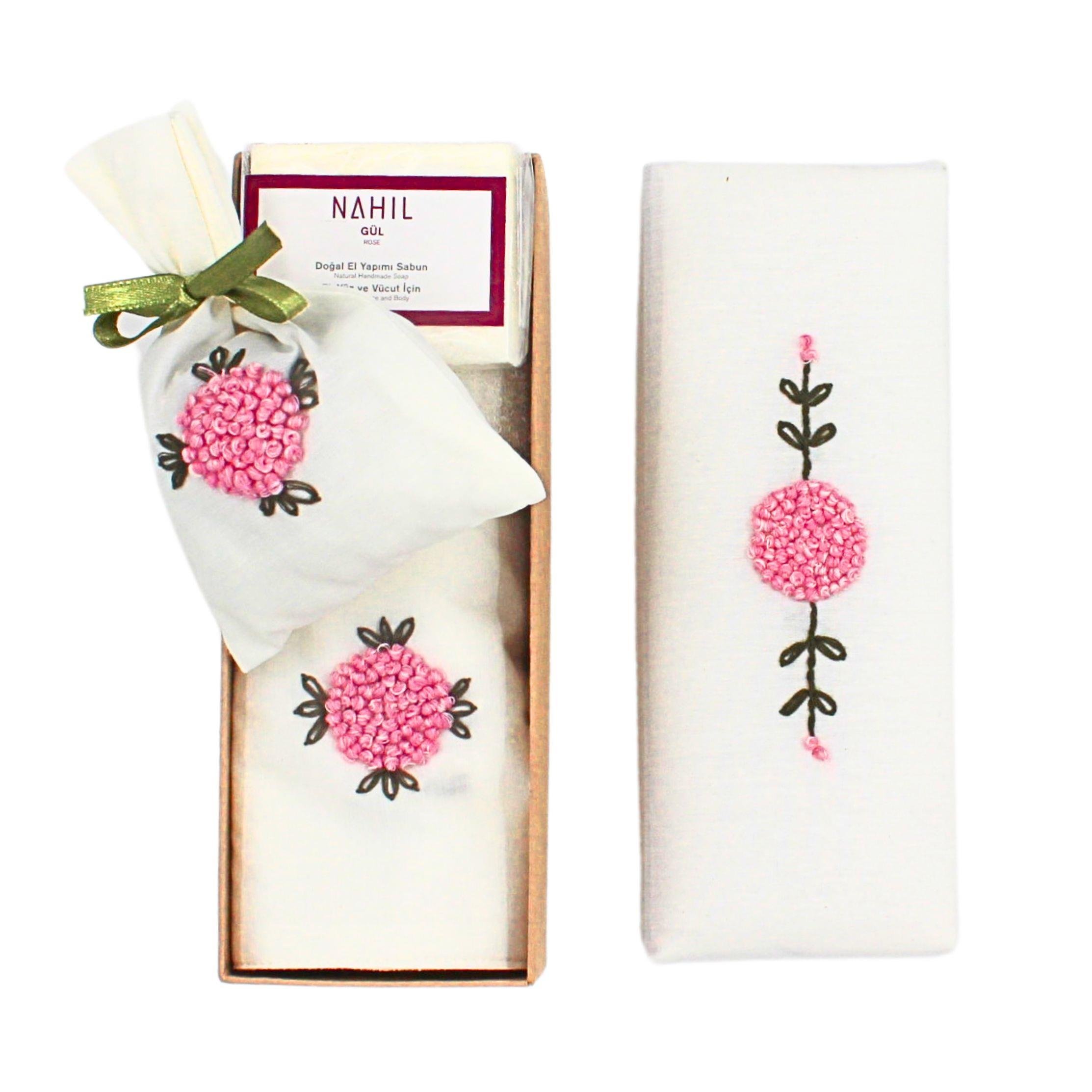 Pembe Top İşli Dikdörtgen Havlu Seti