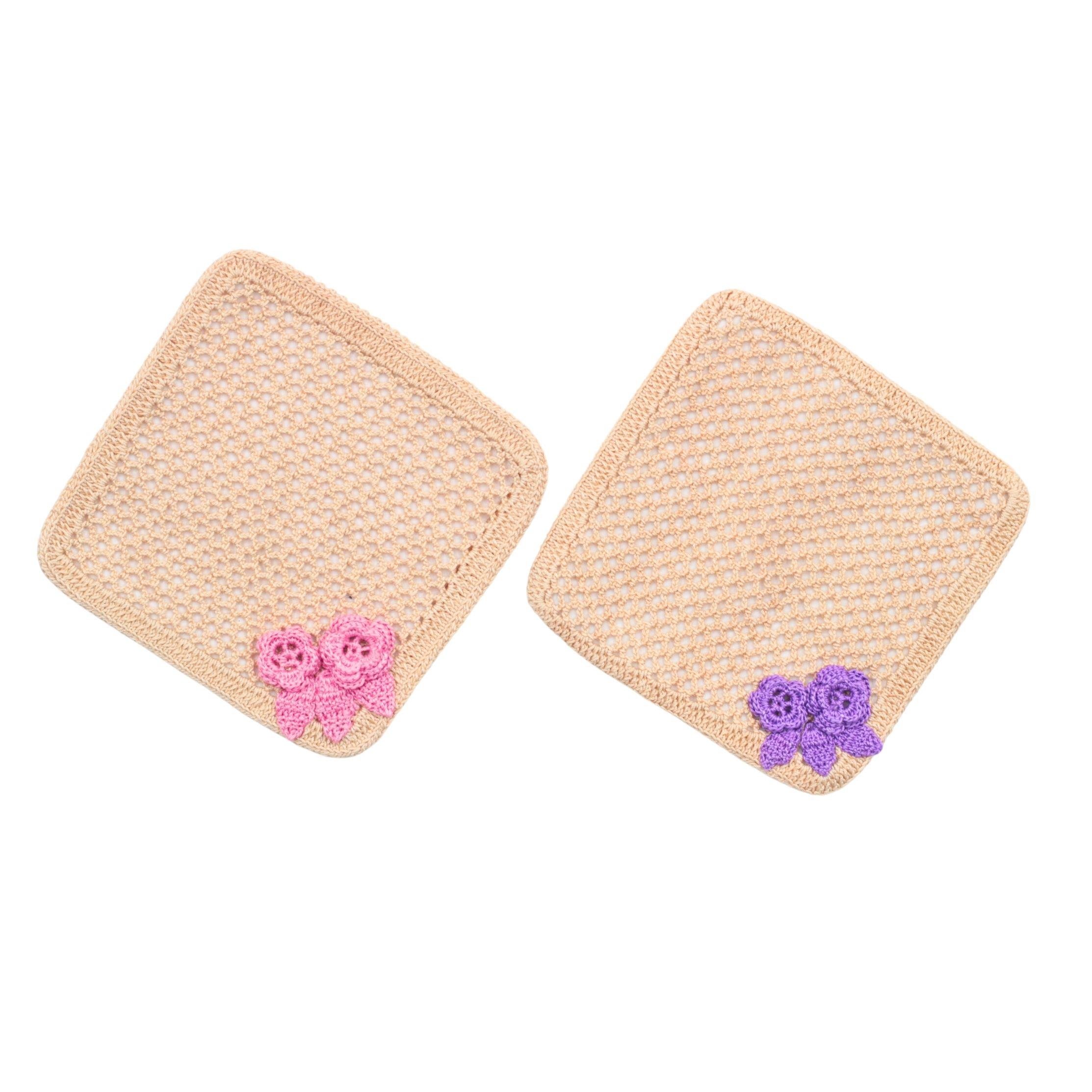 Pembe ve Mor Tığ İşi İkili Bardak Altlığı