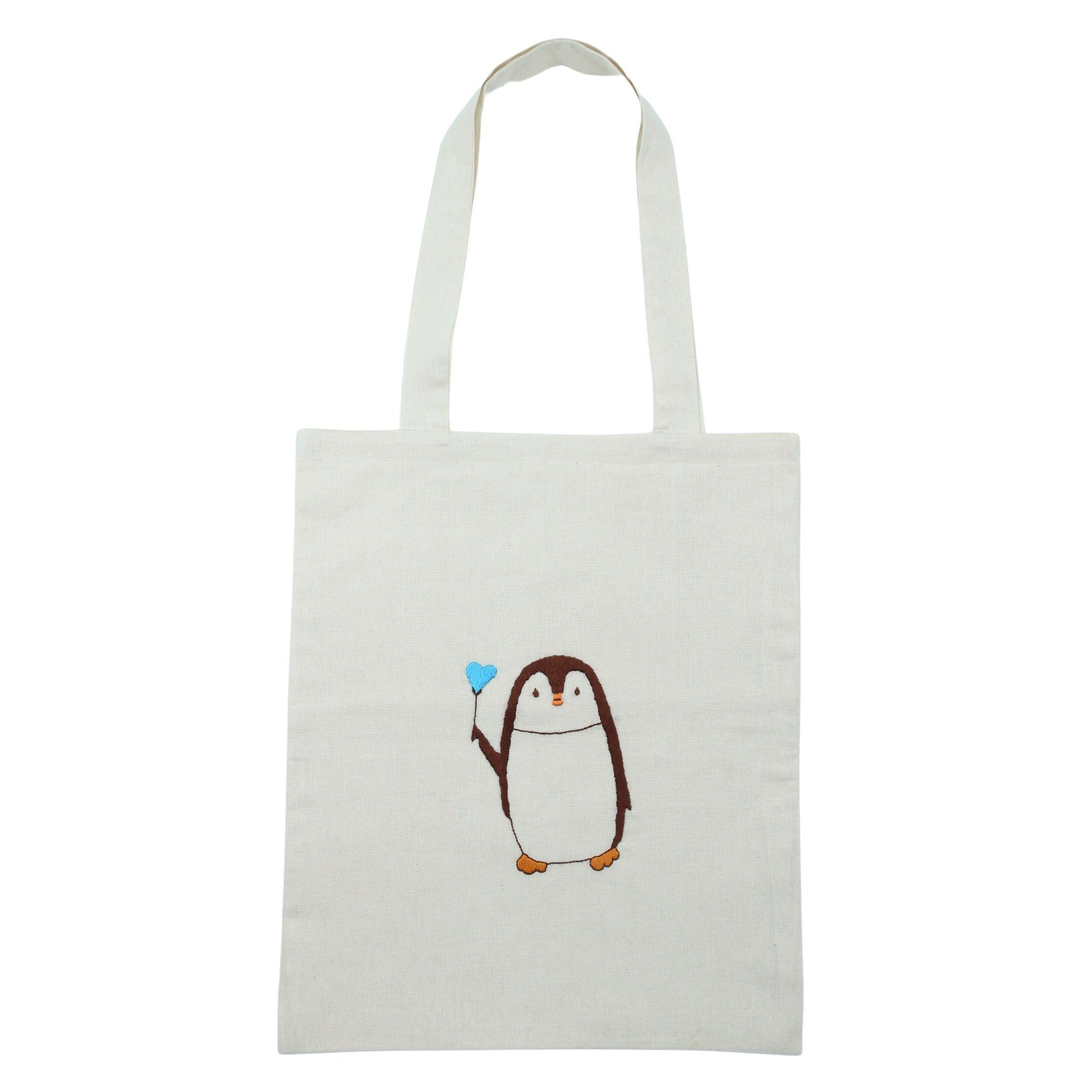 Penguen İşlemeli Bez Çanta
