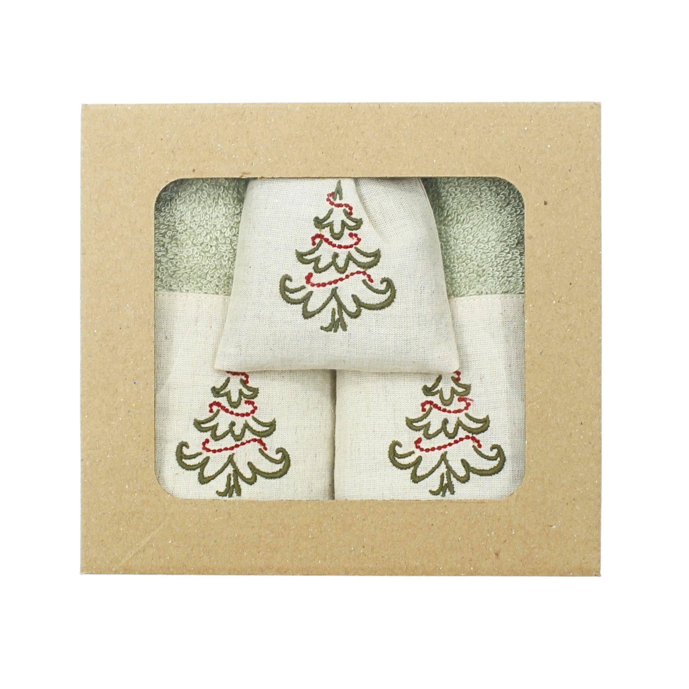 Süslü Yılbaşı Ağacı Nakışlı İkili Havlu Seti