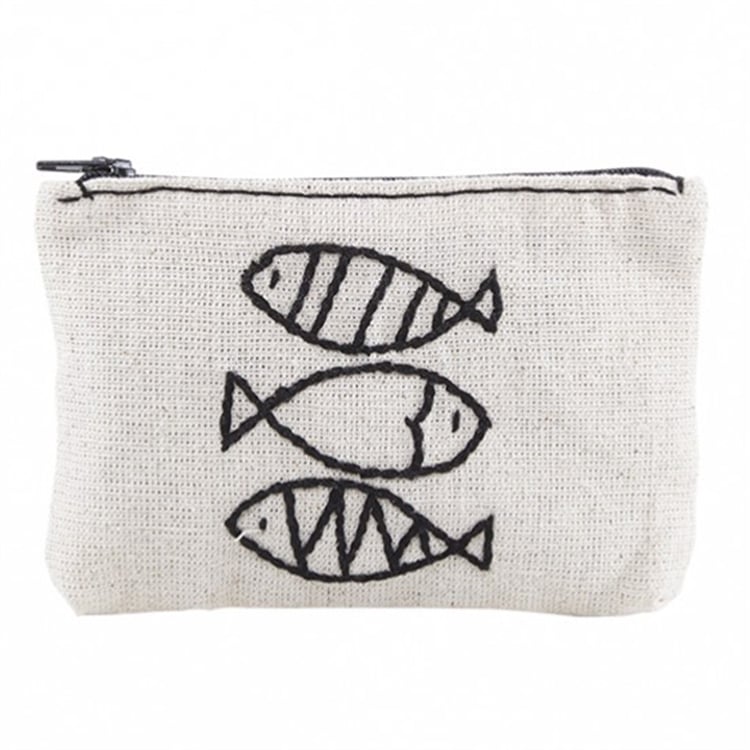 Üç Balık Nakışlı Küçük Cüzdan