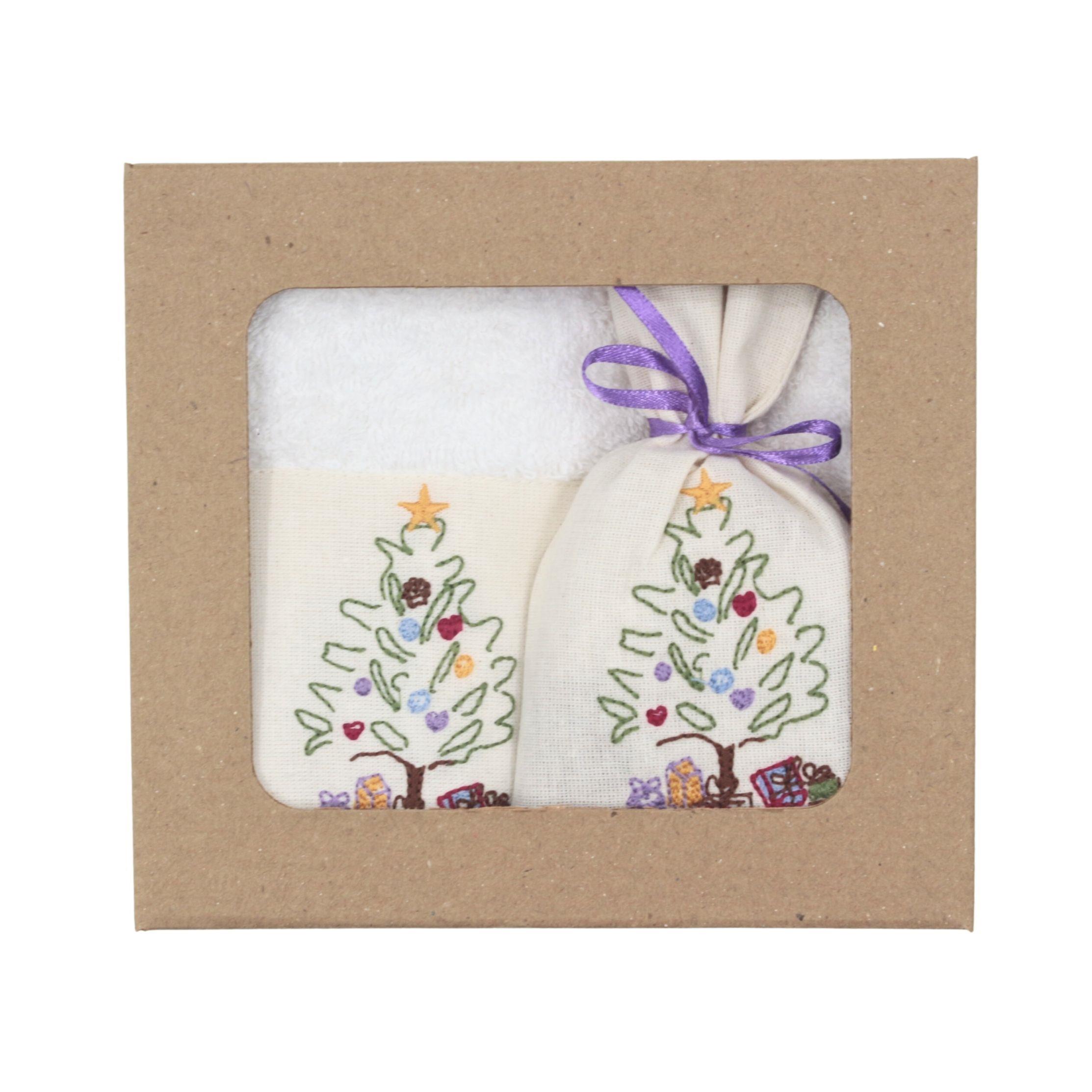 Yılbaşı Ağacı Nakışlı Havlu ve Lavanta Seti