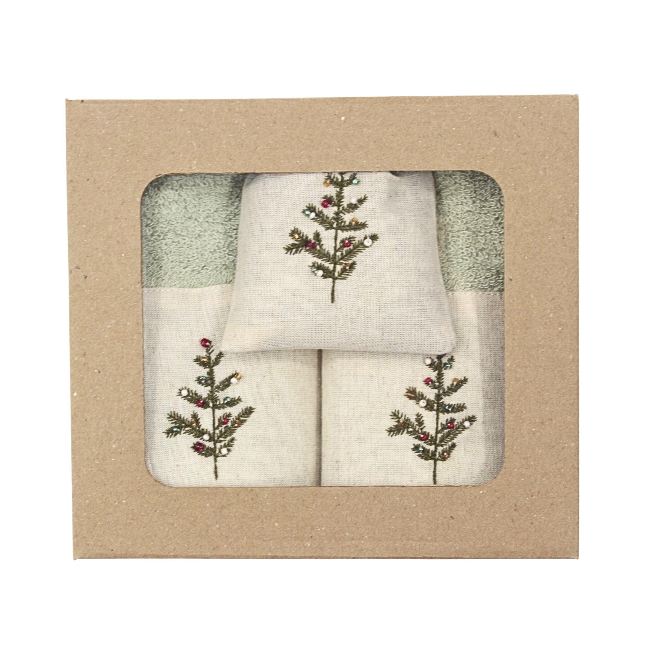 Yılbaşı Ağacı Nakışlı İkili Havlu Seti