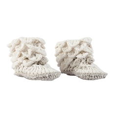 Beyaz Örgü Çizme Bebek Patiği