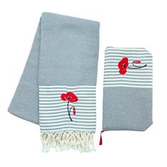 Gelincik Nakışlı Peştemal Seti